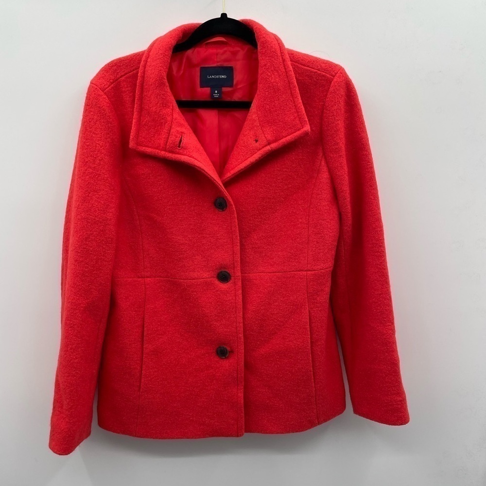 Lands End 8 orange lined wool blend button high collar gorpcore woman’s jacket